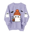 thumbnail image 2 of Women's Cute Ghost Halloween Sweatshirts Knit Beanie Graphic Crewneck Pullover Tops Long Sleeve Fall Shirts with Sleeve Prints Spooky Season Casual Clothing, 2 of 6