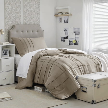 Regency Heights Twin/Twin XL Comforter Set Boho 2-Piece Pintuck Stitching Dorm Bedding Set Soft Washed Pleated Bed Sets with Pillow Sham Khaki