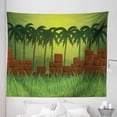 thumbnail image 1 of Moss Green Tapestry, Cartoon Style Palm Trees Exotic Place Jungle Ancient Illustration, Fabric Wall Hanging Decor for Bedroom Living Room Dorm, 5 Sizes, Yellow Green and Redwood, by Ambesonne, 1 of 1