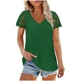 thumbnail image 2 of Summer Plus Size Tops for Womens 2025 Fashion Casual Loose Solid Color V-neck Lace Patchwork Short Sleeved Top, 2 of 9