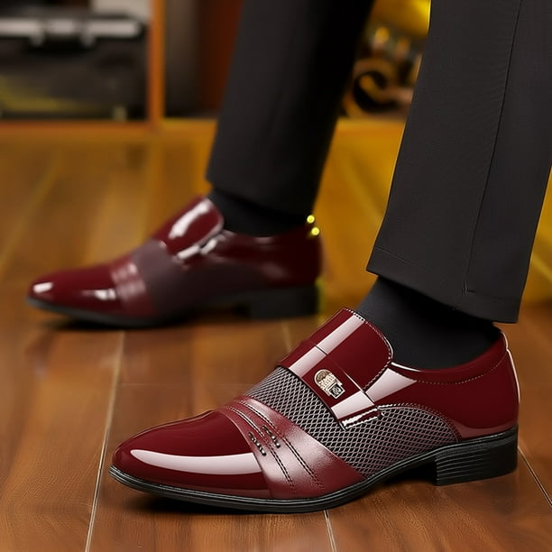 Adult Men Shoes Mens formal Shoe Men Leather Shoes Fashionable New Pattern Splicing Business Suit Comfortable Slip On Male Shoes Red 8.5