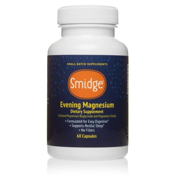 Smidge Evening Magnesium Capsules, 60 ct. Pure, Non-GMO Magnesium Supplement to Support Rest & Relaxation.