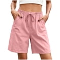 thumbnail image 3 of Women's Cotton Loose Fit Casual Shorts with Pockets Elastic Waist Drawstring Comfy Soft Stretchy Summer Lounge Athletic Gym Outdoor Everyday Womens | VerBelle,Pink M, 3 of 7