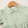 thumbnail image 6 of Little Girls Summer Striped Dress Puff Sleeve Ruffle Collared Dress Semi Formal Casual Cute Toddler Clothes Green, 5 Years, 6 of 7