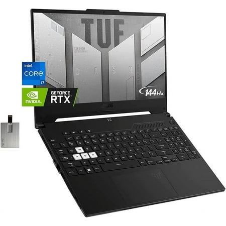 ASUS TUF Dash Gaming Laptop, 15.6" 144Hz Laptop, Intel 12th Core i7-12650H, 40GB DDR5 RAM, 1TB PCIe SSD, NVIDIA GeForce RTX 3070 8GB, Backlit Keyboard, Win 11 Pro, Black, 32GB Hotface USB Card