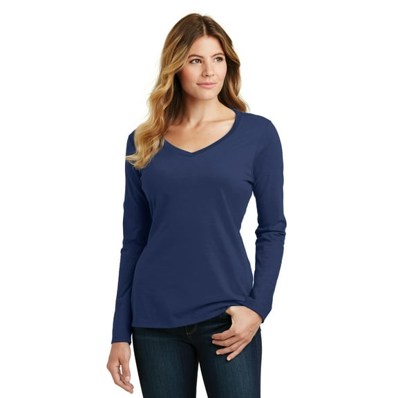 Port & Co Adult Female Women Plain Long Sleeves T-Shirt Team Navy Medium