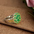 thumbnail image 4 of Emerald TwoTone Flower Ring Gilded Fashion Jewelry Geometric Statement Ring For Her DailyWear Special Occasion, 4 of 5