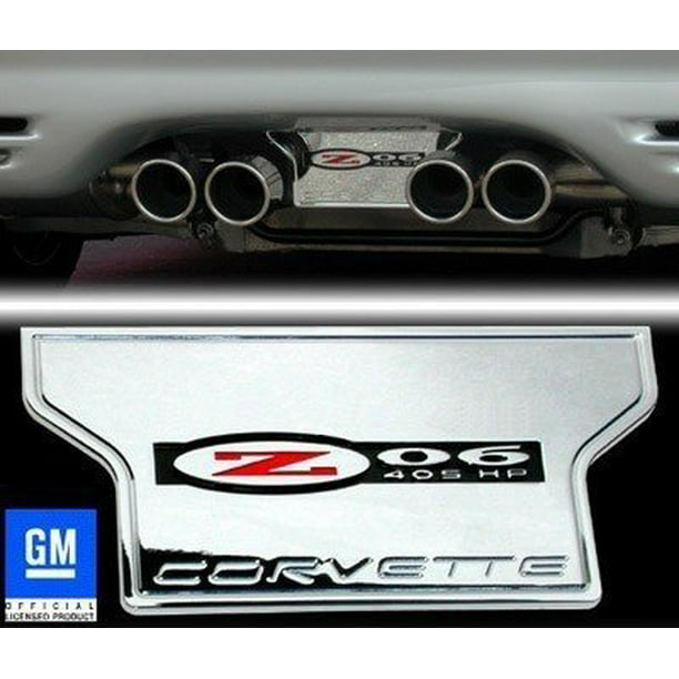 Corvette Exhaust Plate - Billet Chrome with Z06 405HP Logo : C5 & Z06