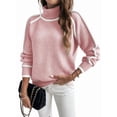 thumbnail image 2 of Fall Sweaters for Women Trendy Cute Cozy - Long Sleeve Colorblock Knitted Pullover Tops Pink M, 2 of 10