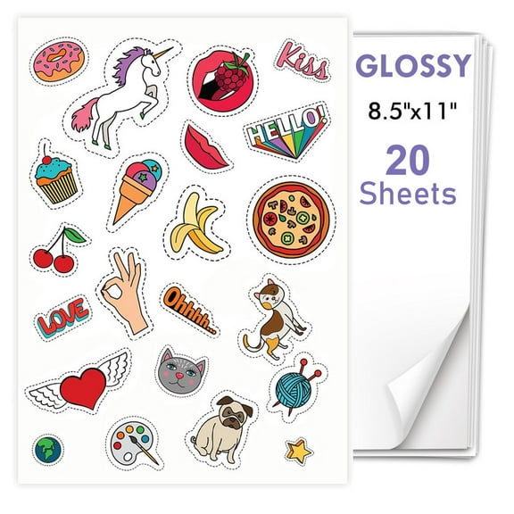 SJPACK 20 Sheets 8.5" x 11"Glossy Printable Vinyl Sticker Paper for Inkjet & Laser Printer, Waterproof, Dries Quickly Vivid Colors