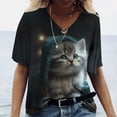 thumbnail image 1 of Camiseta de manga corta con estampado de gato para mujer, ropa Harajuku para mujer, Tops con cuello en V de gran tamaño, ropa de animales para mujer, 1 of 3