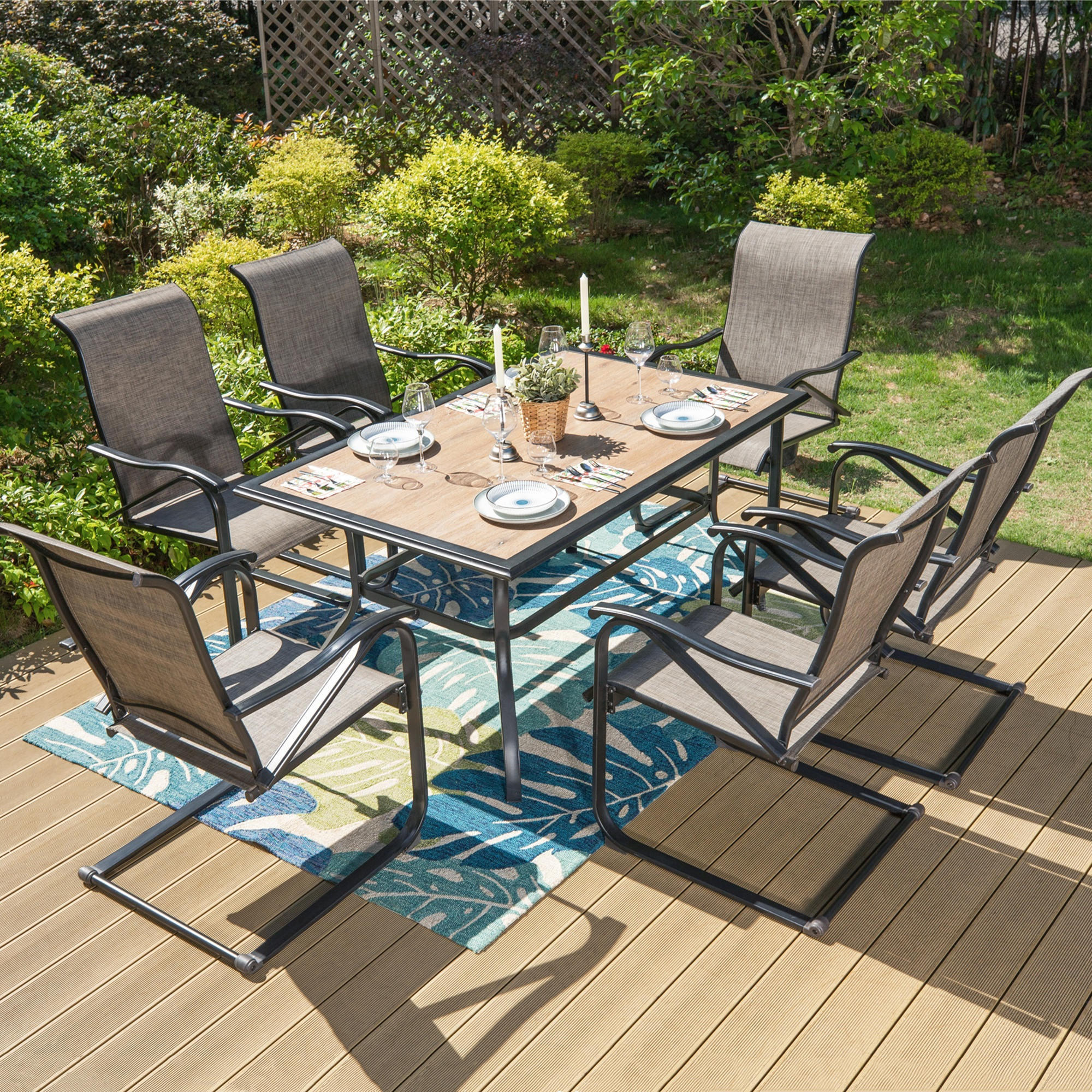 MF Studio 2-Piece Outdoor Patio C-spring Dining Chairs,Metal Rocking Frame with Textilene Seat,Gray&Black - image 3 of 12