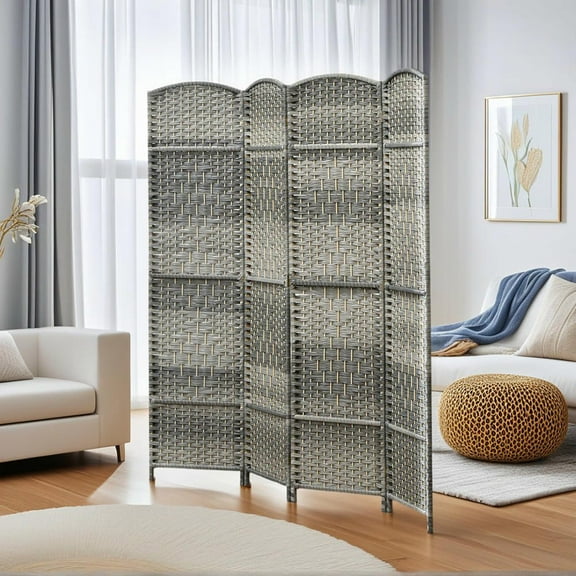 Resenkos 4-Panel 6' Tall Folding Room Divider Screen, Freestanding Wood Privacy Partition for Home Office - Mixed Gray