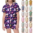 thumbnail image 2 of LRen Girls Easter Outfits Size 8 Bunny Print and Egg Print Short Sleeve Family Easter Outfits Comfortable Silk Button Down Collared Easter Home Outfit Set Easter Gifts for Boys, 2 of 5
