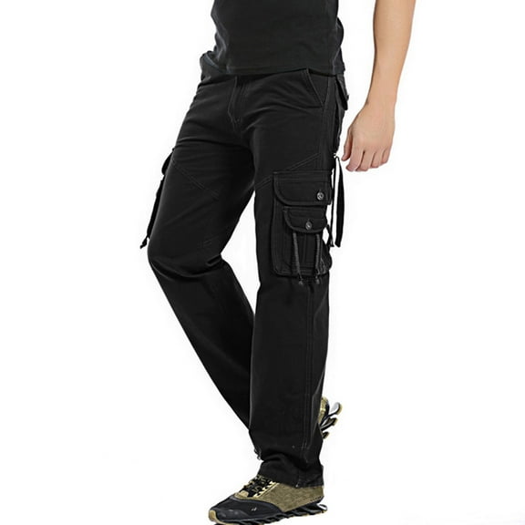Men's Relaxed Fit Wild Cargo Pants, Cotton Multi Pockets Outdoor Work Hiking Sweatpants Casual Trousers