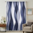 thumbnail image 3 of Navy Blue Sheer Curtains 63 Inch Length, Light Filtering Voile Curtain Panel, Modern Moire Abstract Ripple Geometric Rod Pocket Drapes Window Treatments for Living Room Bedroom 52"x63", 3 of 9