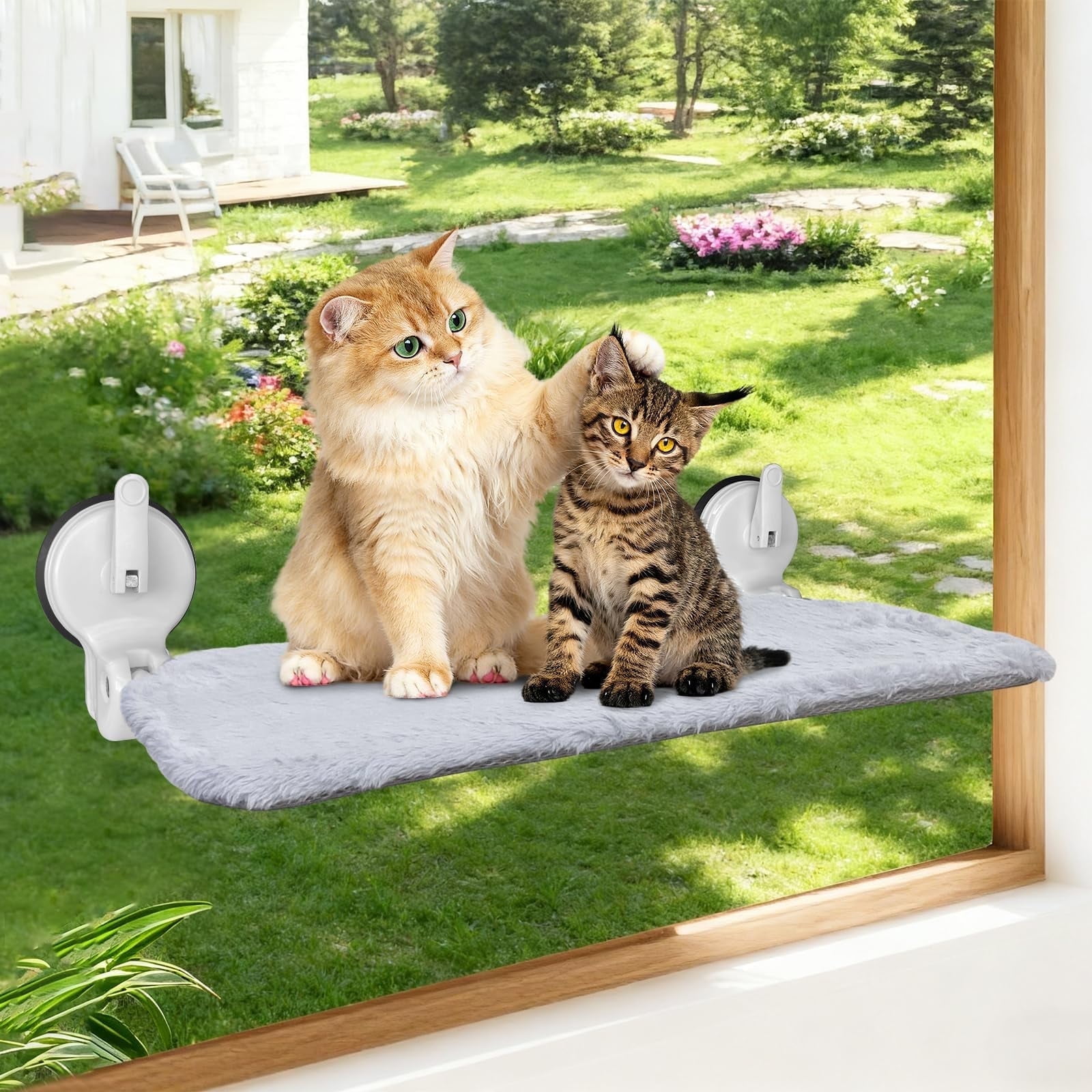 L&W BROS. Cat Window Hammock, Foldable Cat Window Perch with Lever Lock Suction Cups, Holds up to 50 lbs, Washable Cover (M 1Pc)