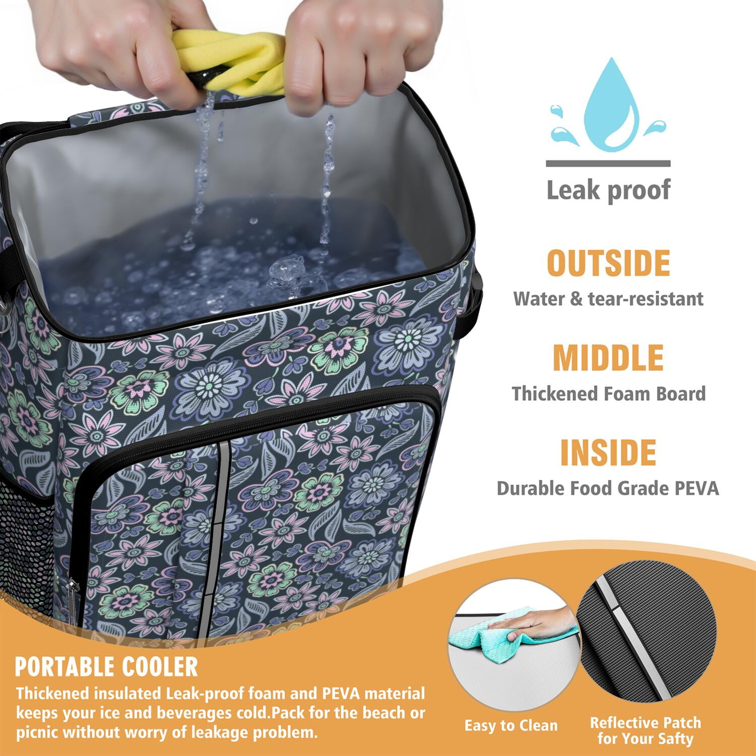 Travel Cooler Bag - Pioneer Flower Camping Beer Cooler Backpack with Bottle Opener- Waterproof Insulated Picnic Backpacks - Cooler Bag for Beach