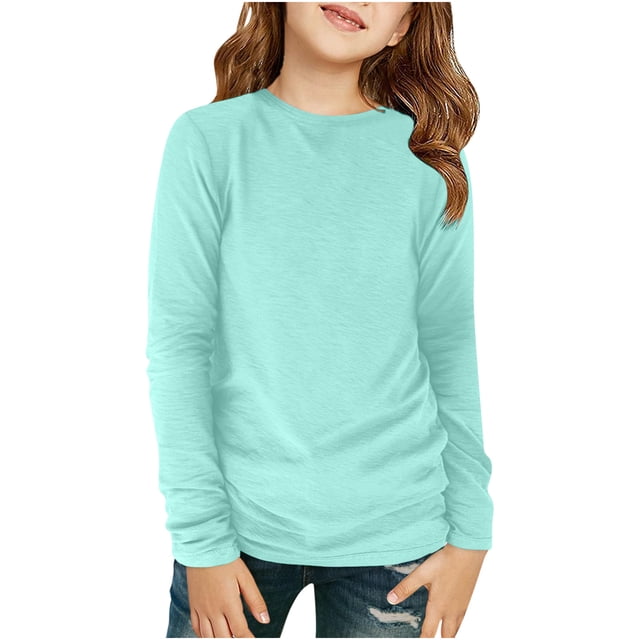Plebaso Chemises à Manches Longues pour Garçons Filles Col Rond Décontracté Blouses Basiques Unies Enfants Printemps Été Hauts