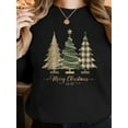 thumbnail image 4 of Women Merry Christmas Sweatshirt Christmas Trees Graphic Shirt Casual Crewneck Long Sleeve Black Top, 4 of 8