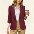thumbnail image 2 of XPMWRP Womens Shawl Lapel Single Button Ruched Sleeve Blazer Long Sleeve Casual Office Relaxed Fit Sport Coat With Flap Pockets Wine L, 2 of 9