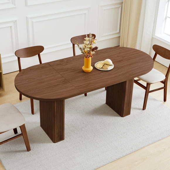 Mesa de comedor ovalada Weselon de 180 cm, base de listones de madera, nogal