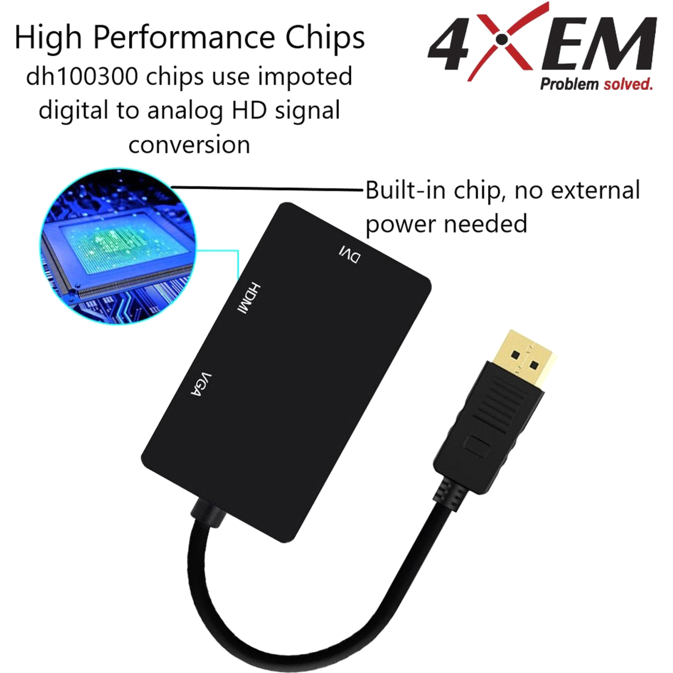 4XEM 4XDPHDMIDVIVGA 3 In 1 DisplayPort to HDMI DVI VGA Adapter