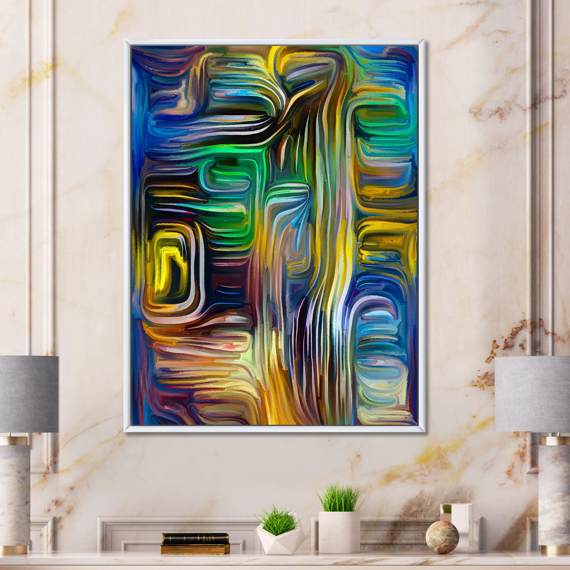 Designart 'Colour Spiral Fusion VI' Modern Framed Canvas Wall Art Print