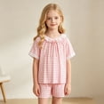 thumbnail image 2 of REDARER Girls Comfy Sleepwear Set, Gingham Pajama Top & Pants with Lace , Soft 2-Piece Summer Outfit,7-8 Years, 2 of 5