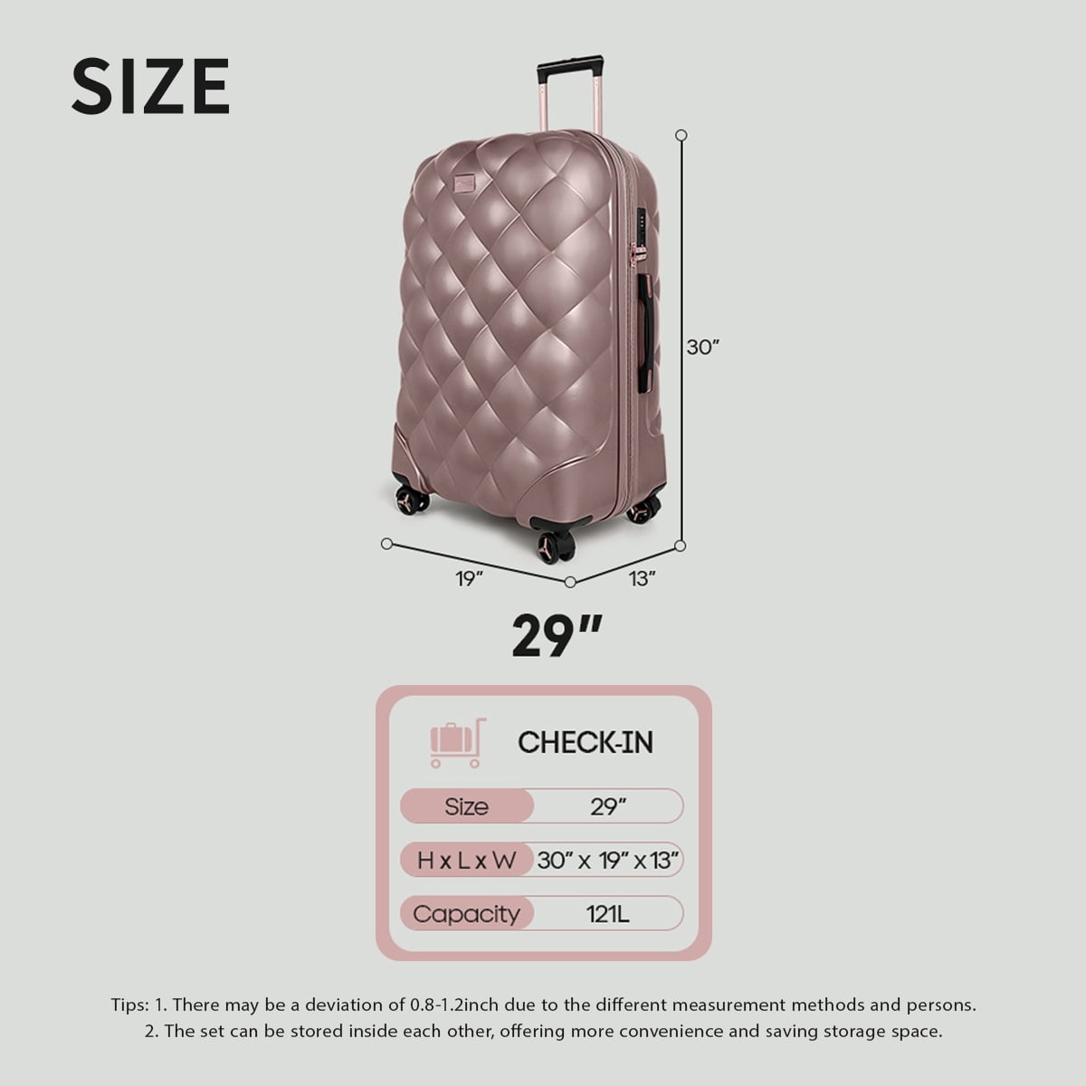 29" Large Checked Luggage Hardside Expandable Suitcase with Spinner Wheels & TSA Lock, Lightweight Rolling Luggage for Travel,Rose Gold, WD8810
