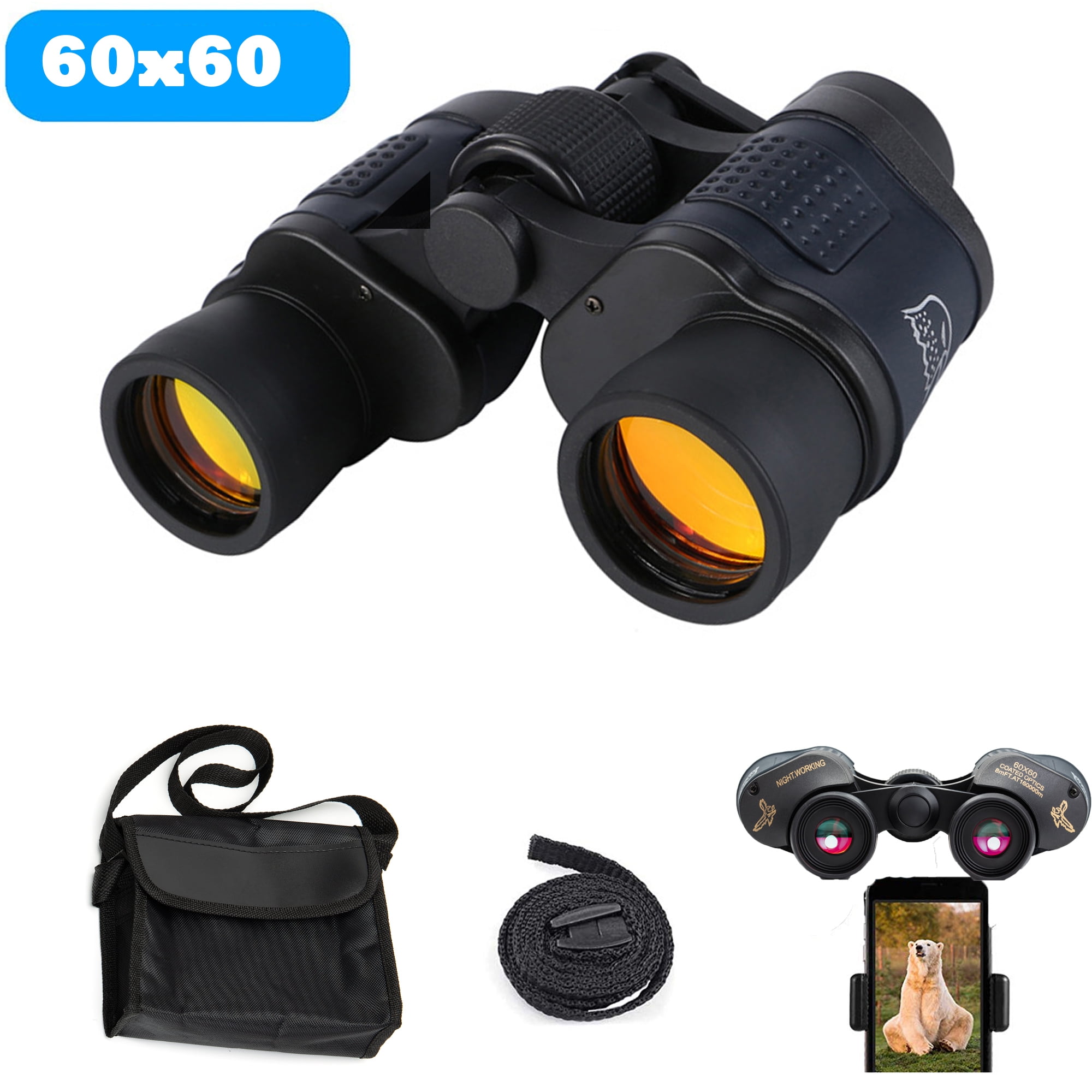 60x60 Compact Binoculars with Low Light Night Vision, Large Eyepiece
