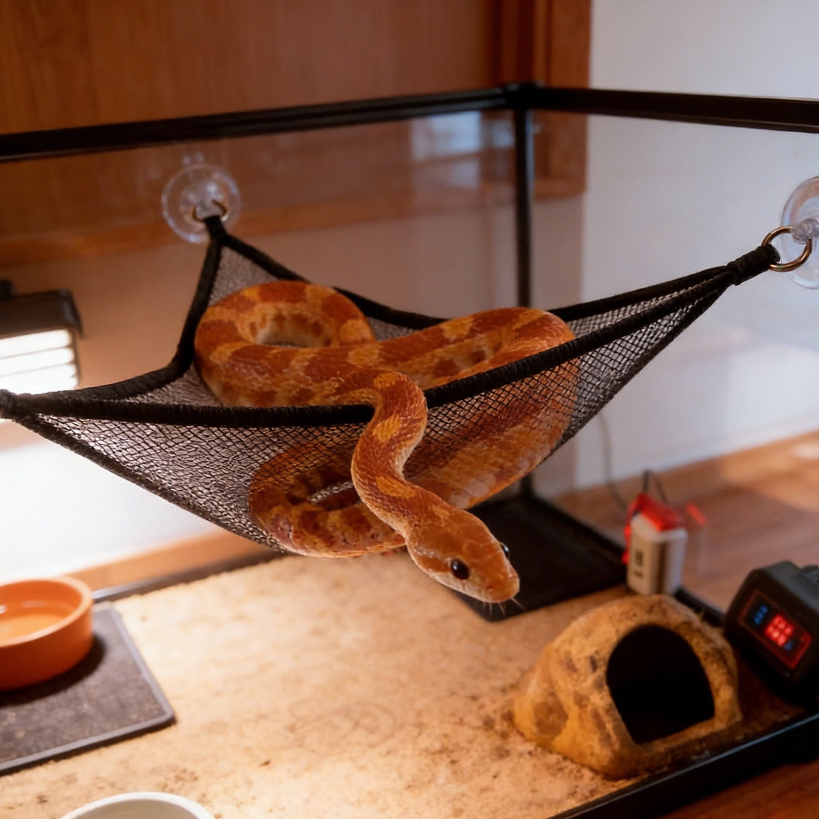 MOKKHNB 1Set Black Reptile Hanging Hammock Mesh Climbing Net for Bearded Dragon Snake Tank