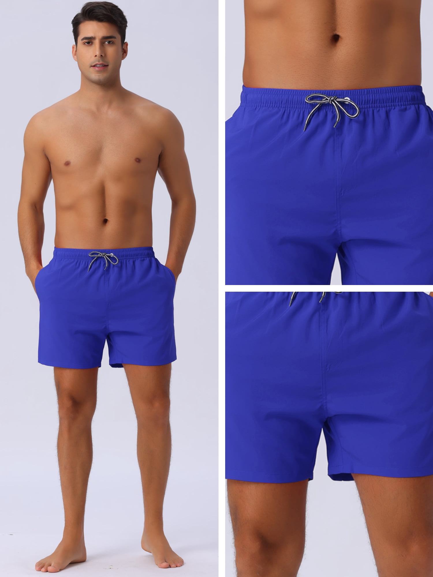 DARING DIVA Men's Drawstring Waist Side Pockets Mesh Lining Beach Swim Trunks 34 Blue