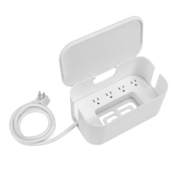 Globe Electric Cable Management Box with Surge Protector, White, 4 Grounded Outlets, 500 Joules, 4 ft. 14/3 Cord