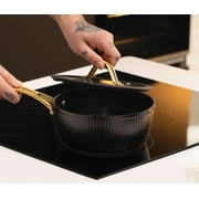 Thyme & Table 12-Piece Non-Stick Signature Ribbed Cookware Set, Non-Toxic Pots and Pans Set - Black & Gold