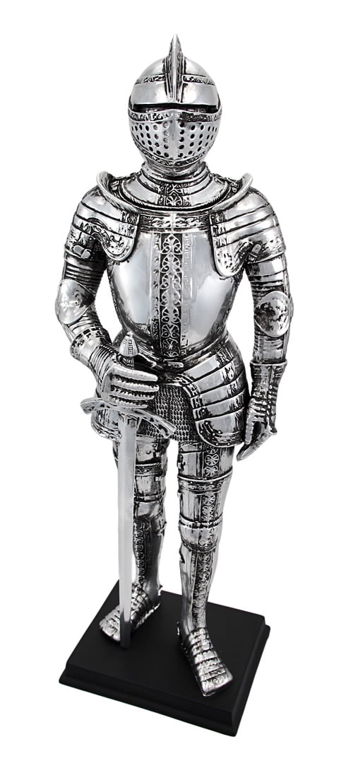 Silver Finish Medieval Knight In Armor Statue Figure Armour