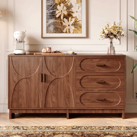 CasaBloom 59" Sideboard Buffet Cabinet Kitchen Sideboard Storage Cabinet with 2 Doors & 3 Drawers Coffee Bar Cabinet with Adjustable Shelves