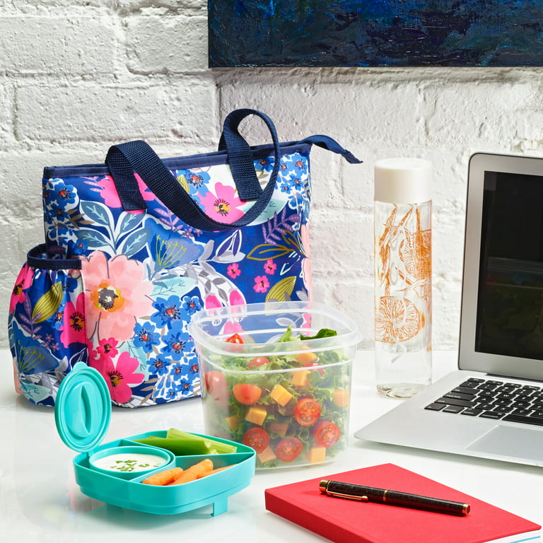 Fit + Fresh Fashion Insulated Leak-Proof Lunch Bag for Women with Salad  Container, Blue and Pink Floral 