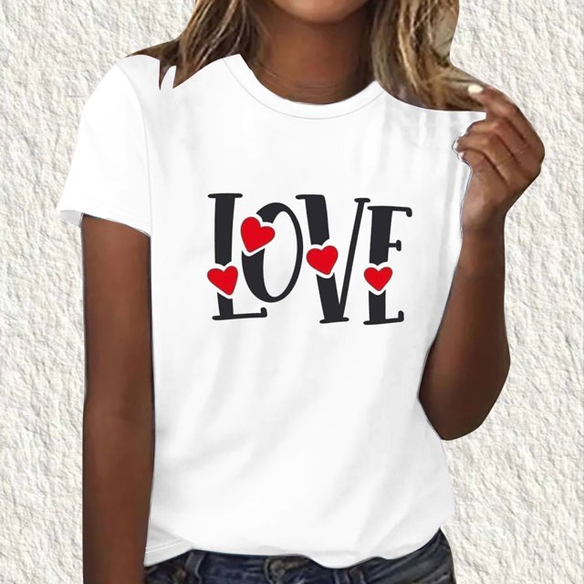 Liquidation d'Été Iumwxz T-Shirt Décontracté Coupe Classique Hauts Basiques Hauts d'Été pour Femmes T-Shirt Graphique Amour Manches Courtes Col Rond T-Shirts pour Femmes Obtenez-le Aujourd'hui Fête