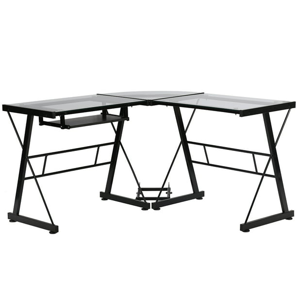 Computer Desk L Shaped Desk Glass Office Writing Furniture With