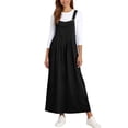 thumbnail image 2 of Frostluinai Linen Dress Overalls for Women Pleated Adjustable Strap Bib Jumper Solid Maxi Dress with Pockets Vacation Summer Dresses, 2 of 8