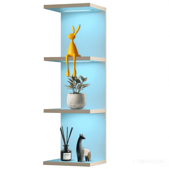 4-Tier Wall Shelf with 10 RGB Lighting Modes, Multifunctional Wall Mounted Vertical Display Floating Shelf for Bedroom Living Room Vanity, White