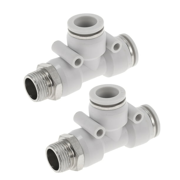 Conectores de aire en T de 1/2" para manguera, 2 piezas, tono blanco y plateado, ajuste rápido de plástico y metal 3/8" BSPT