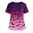 thumbnail image 3 of WTOBBY Women's Fashion V-Neck Short Sleeve Workwear with Pockets and Side Slits, Halloween Printed Tops Featuring Bat and Pumpkin Graphics for Caregiver Uniforms, Perfect for Nursing,Hot Pink XL, 3 of 4