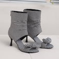 thumbnail image 2 of SACFOF Women's Peep Toe Stiletto Denim Sandals Summer Booties Lace Up Thin Heels Back Zip Tassel Pumps, 2 of 6