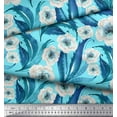 thumbnail image 2 of Soimoi Blue Silk Fabric Leaves & Anemone Floral Print Fabric by the Yard 42 Inch Wide, 2 of 3
