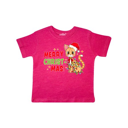 

Inktastic Merry Christmas Cute Cat with Colorful Lights Gift Toddler Boy or Toddler Girl T-Shirt