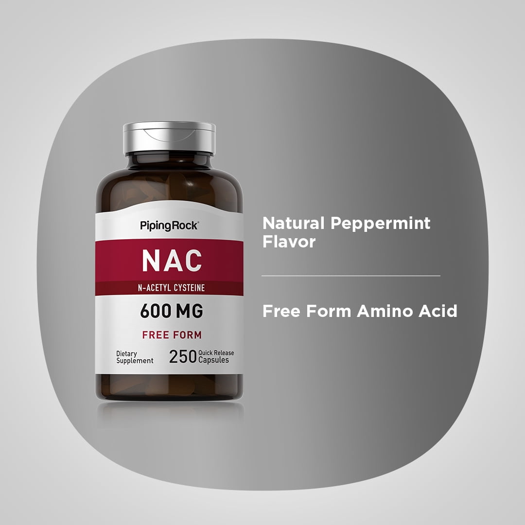 N-Acetyl Cysteine (NAC) 600 mg | 250 Coated Caplets for Men and Women | by Piping Rock