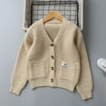 thumbnail image 2 of AINIYS Kids Boys Girls Button Closure Cardigan Kid Knit Sweater Solid Color V-Neck Cardigan with Pockets Khaki 13 Years, 2 of 6