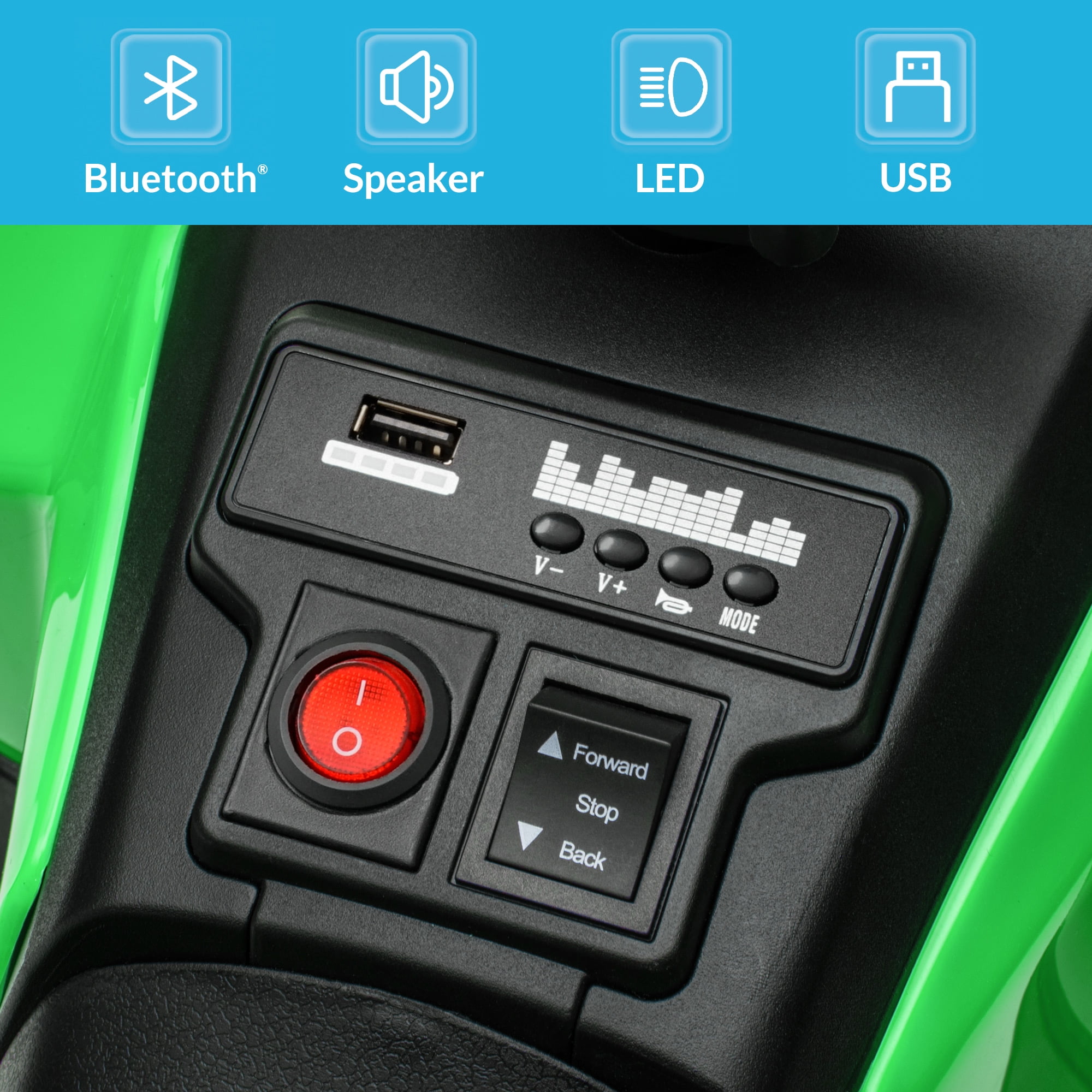 Kidzone 6V Ride on ATV, Battery Powered 4-Wheeler Electric Vehicle for Toddlers w/ Bluetooth, USB, Storage Box, LED Headlight, Safe Speed 1.5-2 km/h, Ages 18+ Months - Green